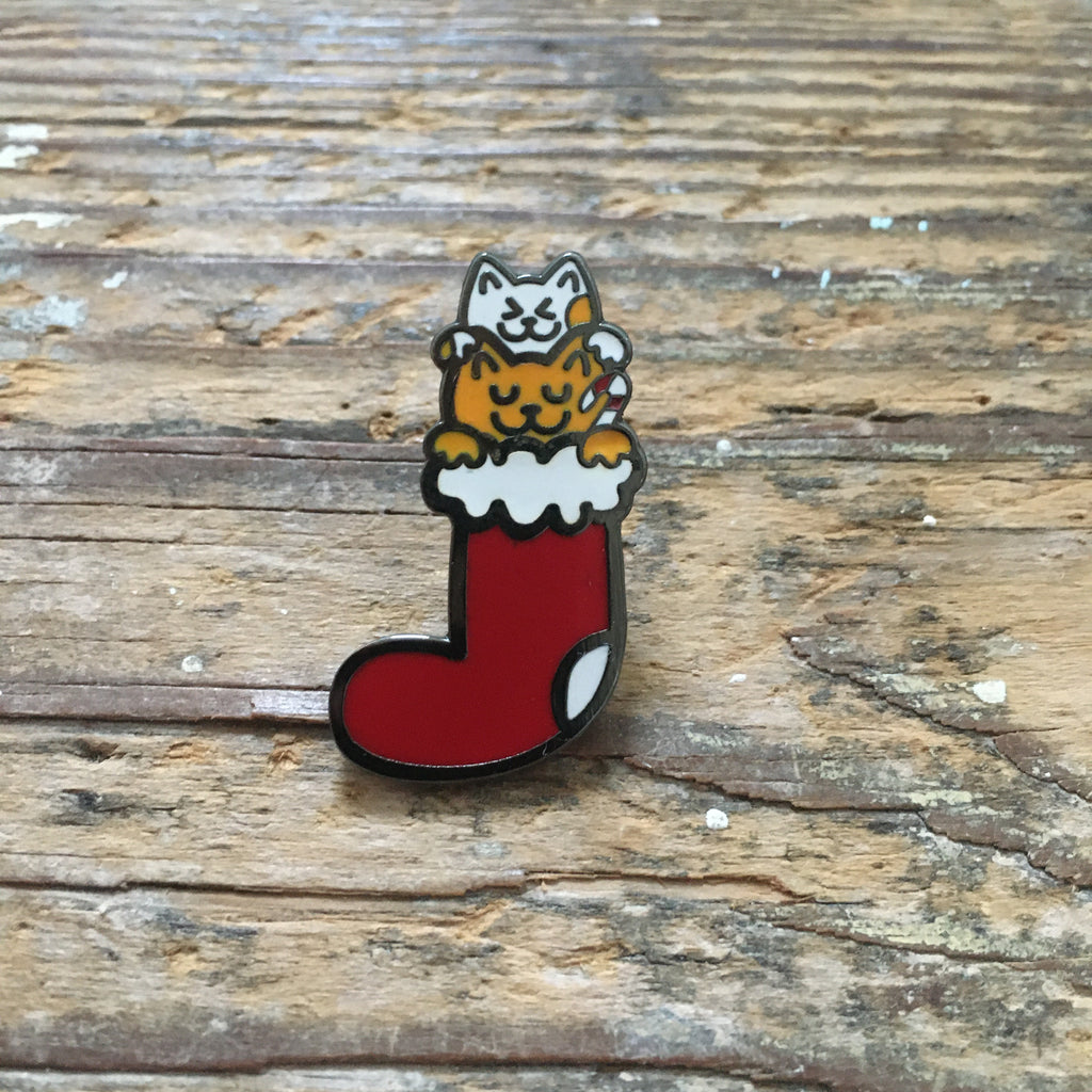 Stocking Up On Cats Enamel Pin | Christmas Enamel Pins 