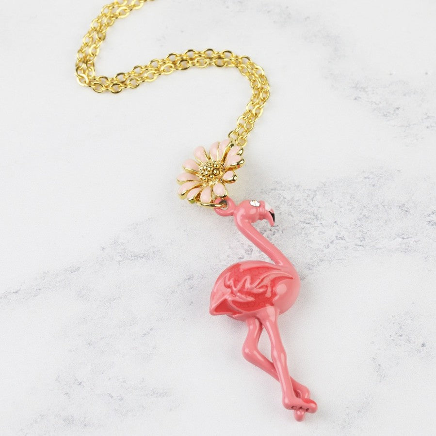 Flamingo Necklace with Daisy Detail | Gifts for Flamingo Lovers