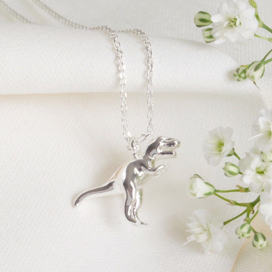 Silver T-Rex Dinosaur Necklace | Fun Jewellery Stocking FIllers